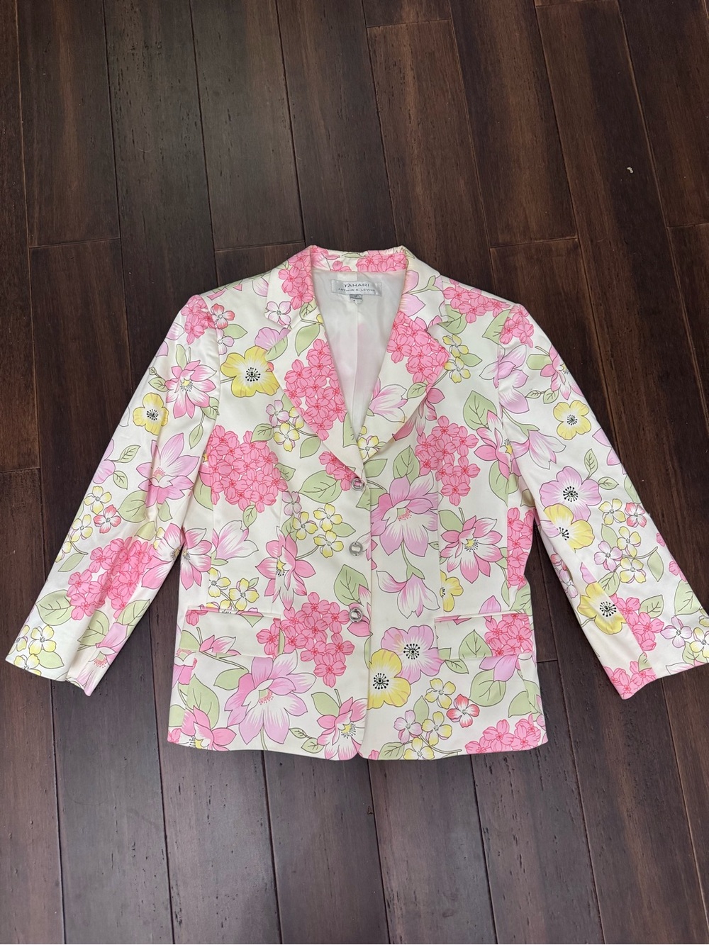 Tahari Pink & Yellow Floral Blazer Jacket